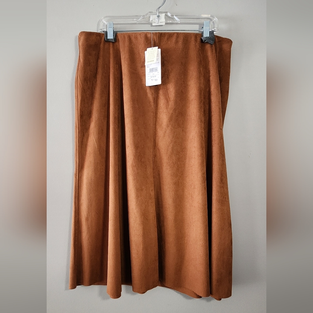 Laura Plus Size 14 Brown Velvet Midi Skirt Raw Edge Hem | Boho Cowgirl NWT